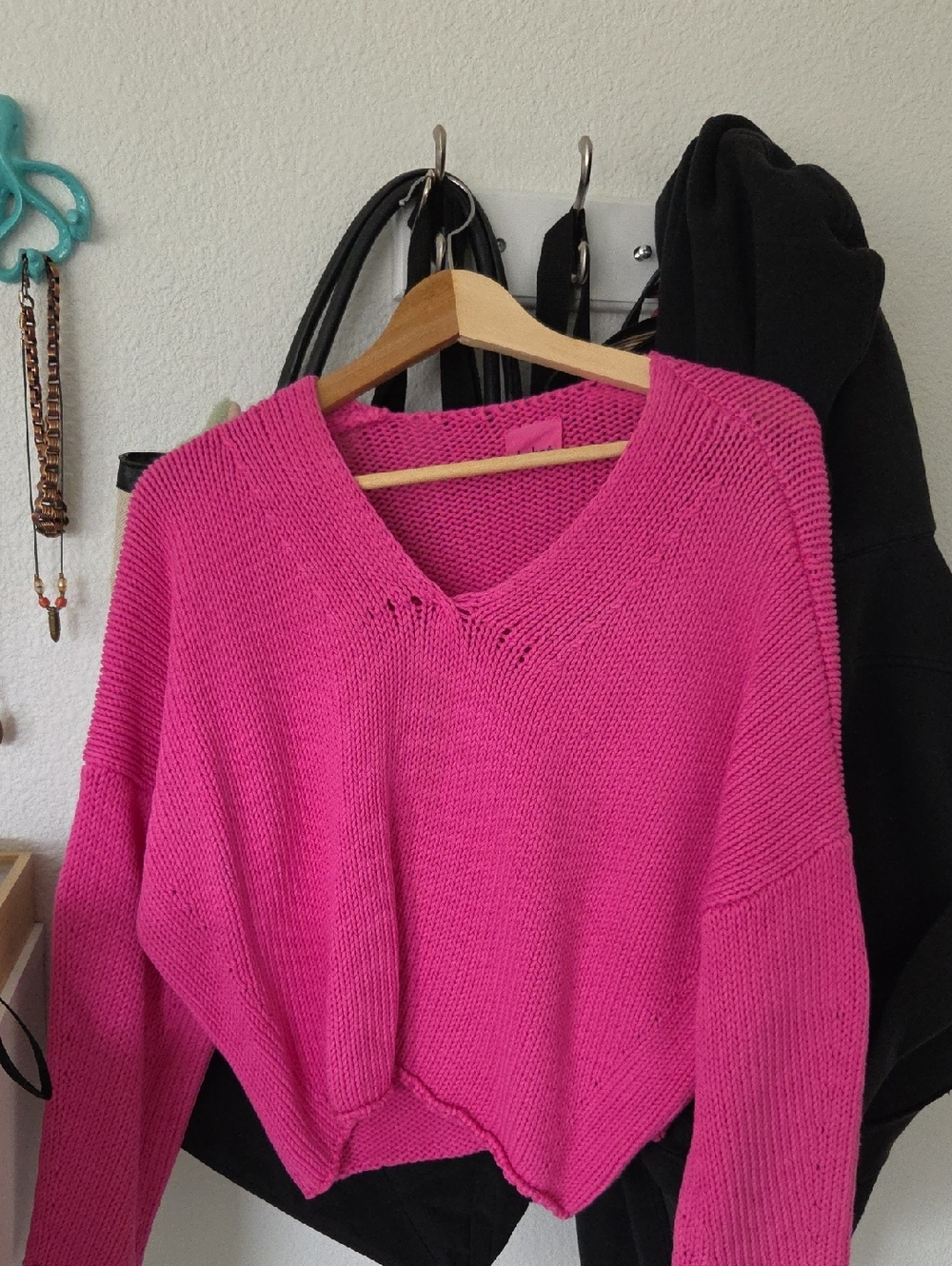 Babaa Bright Pink V-Neck Knit Sweater